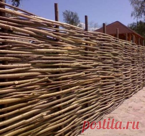 Плетение забора из ивовых прутьев