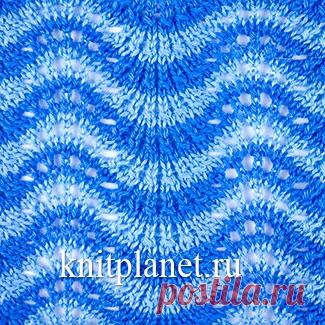 Планета Вязания | Ажурный узор спицами Волна. Схема, подробное описание и видео по вязанию узора.