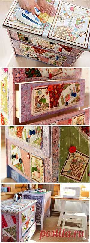 Если лоскутки тканей, остатки лент и пуговицы использовать для декорирования мебели, то получится... - Ярмарка Мастеров - ручная работа, handmade