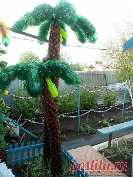 Поделки из пластиковых бутылок, поделка для сада своими руками, как сделать пальму из пластиковых бутылок своими руками, поэтапные инструкции, разъясняющие фото.