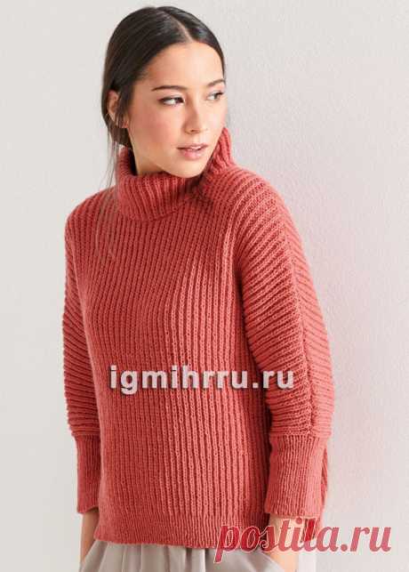 Укороченный свитер с цельновязанными рукавами, спицами, полупатентным узором. / igmihrru.ru