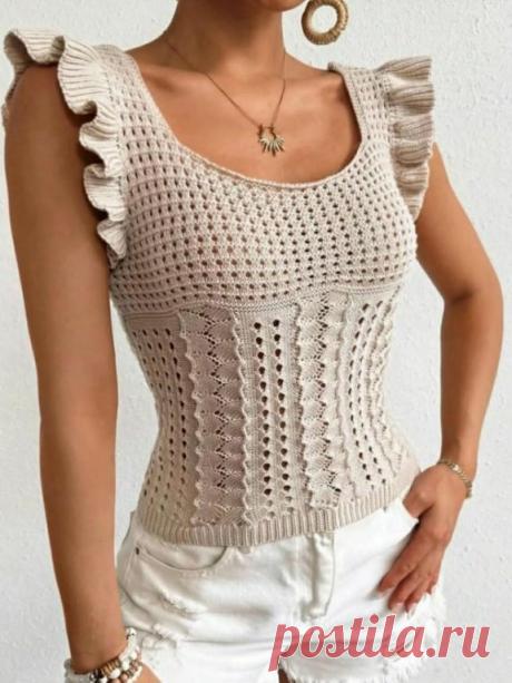 Очень красивая вязанная спицами майка. Схема вязания ажурного узора спицами