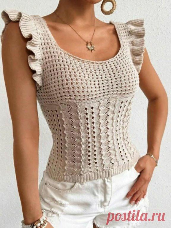 Очень красивая вязанная спицами майка. Схема вязания ажурного узора спицами