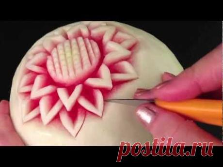 Simple Watermelon Flower Style - Int Lesson 1 By Mutita Art Of Fruit And Vegetable Carving Video - YouTube