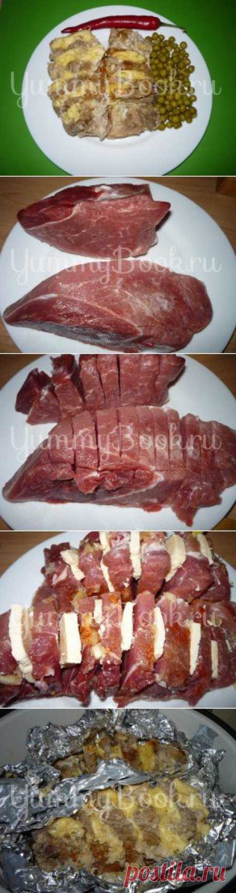Свинина &quot;Гармошка&quot; с сыром, приготовленная на пару в мультиварке