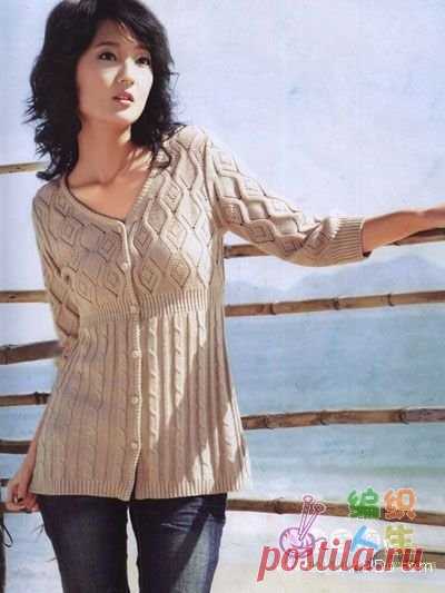 Жакет с ромбами и косами спицами. Узоры для вязания женского жакета спицами |