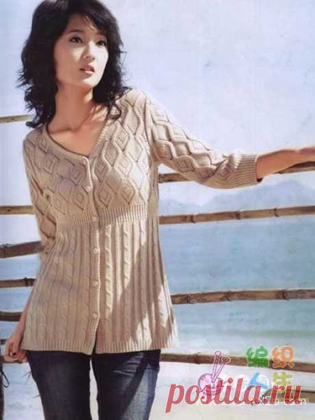Жакет с ромбами и косами спицами. Узоры для вязания женского жакета спицами |