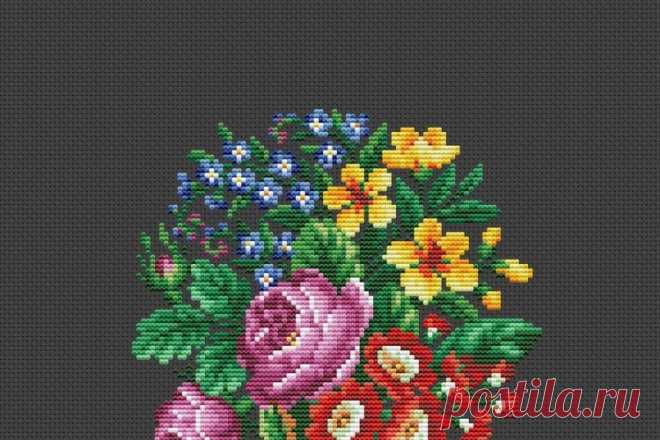 Vintage Cross Stitch Scheme Bouquet of flowers 6 (2140787) | Cross Stitch | Design Bundles
