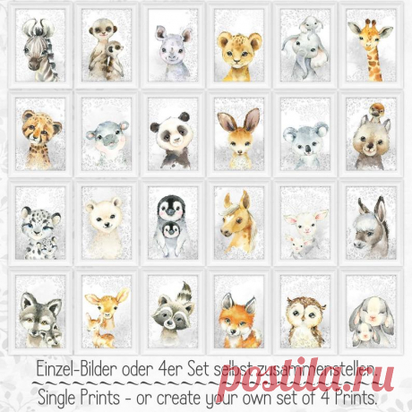 Nursery Prints Baby Poster Animals Fine Art Print A4 400 gsm | Etsy
