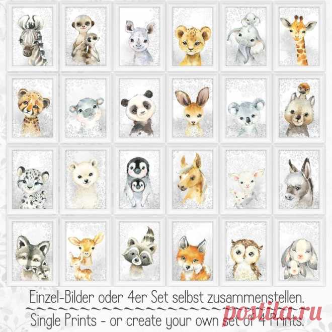 Nursery Prints Baby Poster Animals Fine Art Print A4 400 gsm | Etsy