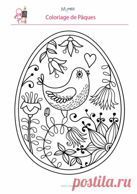 Coloriage de l'oeuf de Pâques à l'oiseau | Пасха, Яйца и Пасхальные Яйца