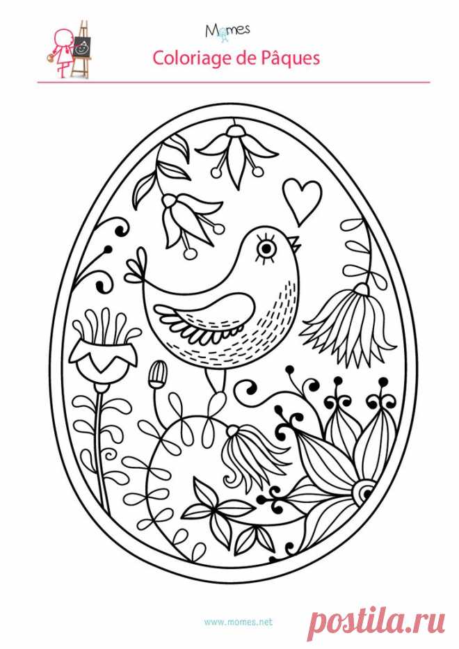 Coloriage de l'oeuf de Pâques à l'oiseau | Пасха, Яйца и Пасхальные Яйца
