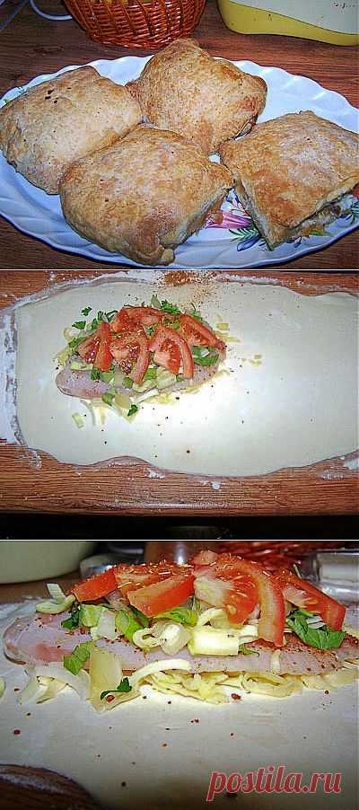 Филе тиляпии с овощами в слоёном тесте.