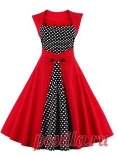Polka Dot Semi Formal Dress - BRIGHT RED XL