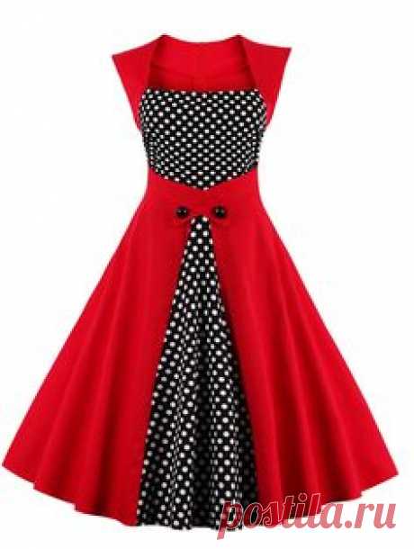 Polka Dot Semi Formal Dress - BRIGHT RED XL