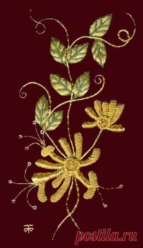 Honeysuckle Goldwork Embroidery Kit - a Hand Embroidery Design as an Alternative to Cross-stitch.