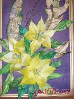 Панно из кожи .Лилии. Мастер-класс от Лены.