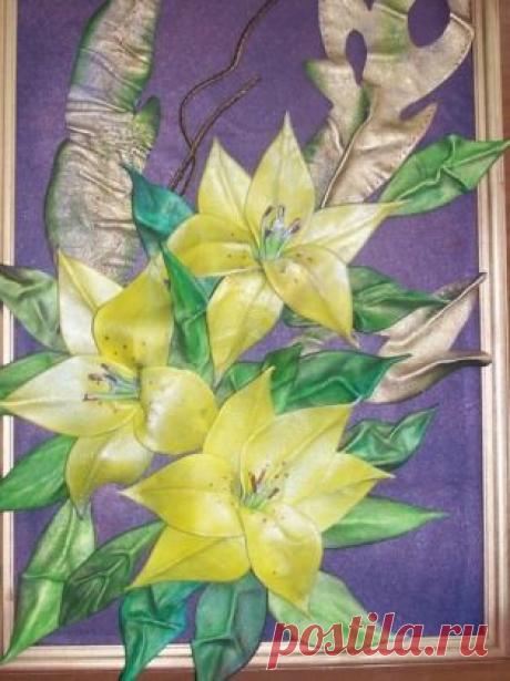 Панно из кожи .Лилии. Мастер-класс от Лены.
