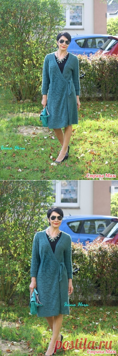 . Бирюзовое платье -кардиган с запахом. Крючок - Все в ажуре... (вязание крючком) - Страна Мам