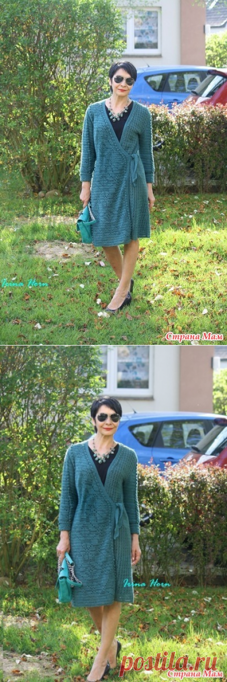. Бирюзовое платье -кардиган с запахом. Крючок - Все в ажуре... (вязание крючком) - Страна Мам