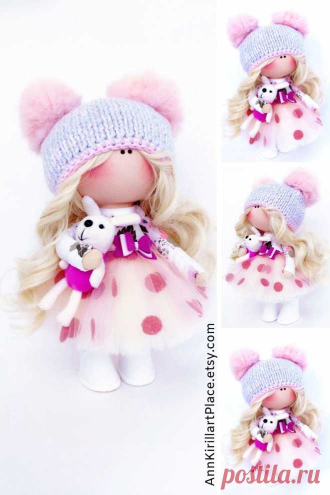 Bambole Rag Doll Winter Muñecas Textile Art Doll Tilda Pink | Etsy