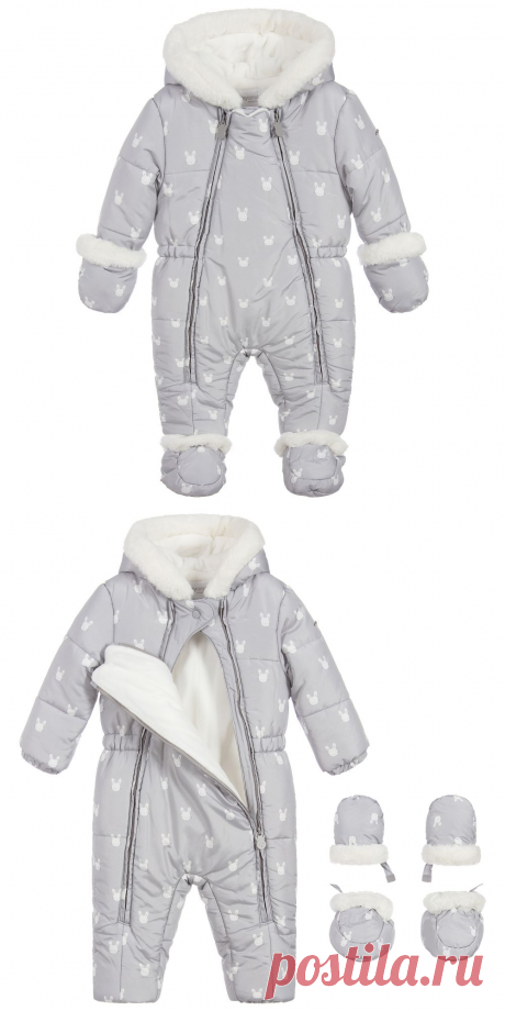 Mayoral Newborn - Grey Padded Satin Snowsuit | Childrensalon
