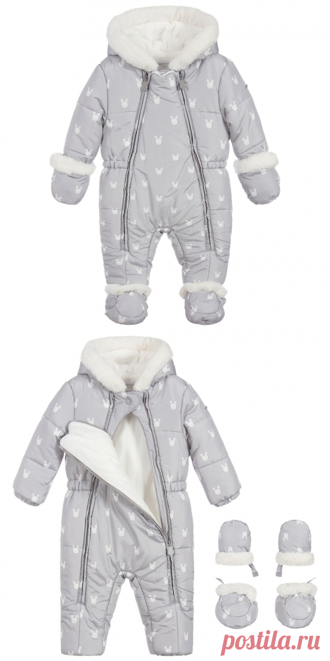 Mayoral Newborn - Grey Padded Satin Snowsuit | Childrensalon