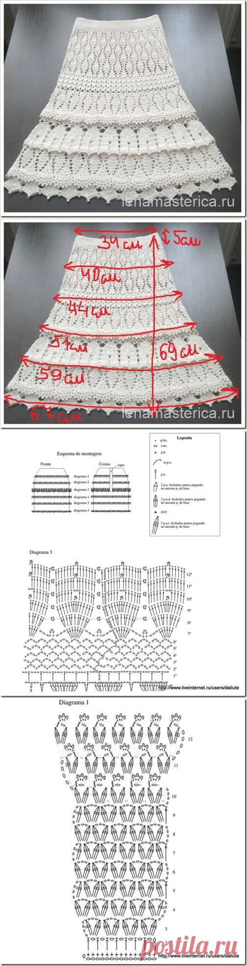 Вязаная крючком юбка-сарафан "Очарование кружева", схемы