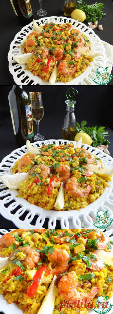 Паэлья с куриным филе, морепродуктами и филе палтуса - кулинарный рецепт