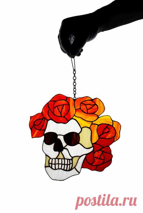 Atrapasueños de vidrieras Grateful Dead Berta Calavera y rosas Registro musical – STAINGLASSIC.COM