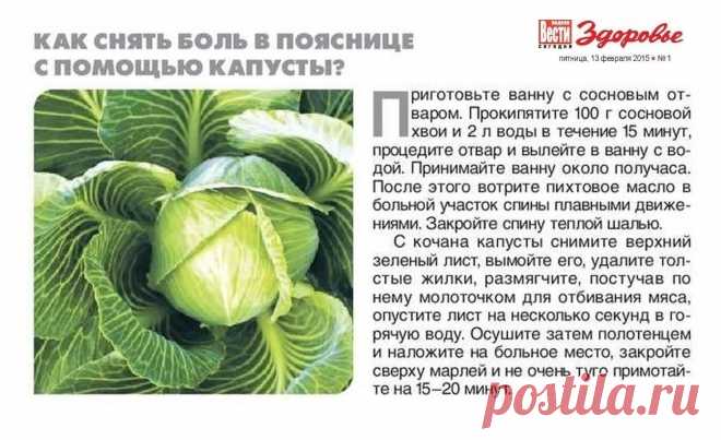 Как снять боль в пояснице с помощью капусты