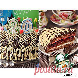 Шоколадный торт со сливочно-творожным кремом и прослойкой из вишневого желе - кулинарный рецепт