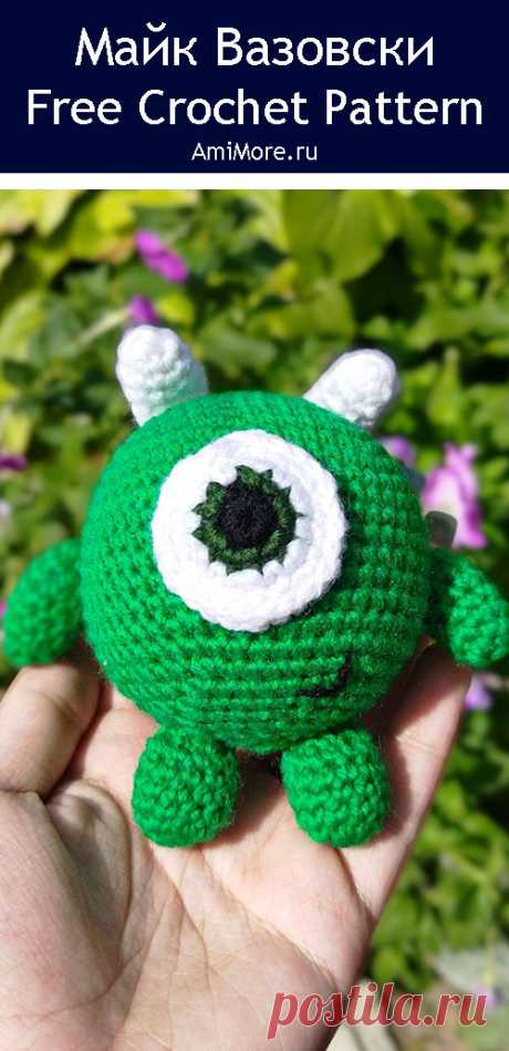 PDF Майк Вазовски крючком. FREE crochet pattern; Аmigurumi toy patterns. Амигуруми схемы и описания на русском. Вязаные игрушки и поделки своими руками #amimore - маленький монстр, милый монстрик, Корпорация монстров, Дисней.