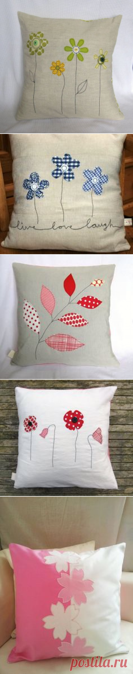 Cushion cover, yellow and green spring flowers: Decorative cushion, free motion embroidery, linen, 16&quot; / 40cm