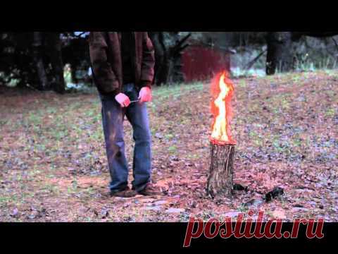 Шведский факел (как бысторо разжечь костер) /Так просто!