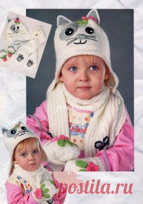 Комплект Кошечка (шапка шарф варежки)