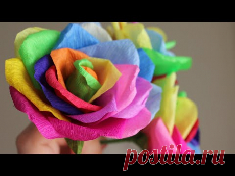 Crepe paper Rainbow rose DIY / Радужная роза из бумаги - YouTube