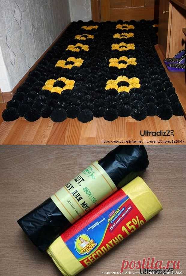 Коврик из пластиковых помпонов своими руками.
