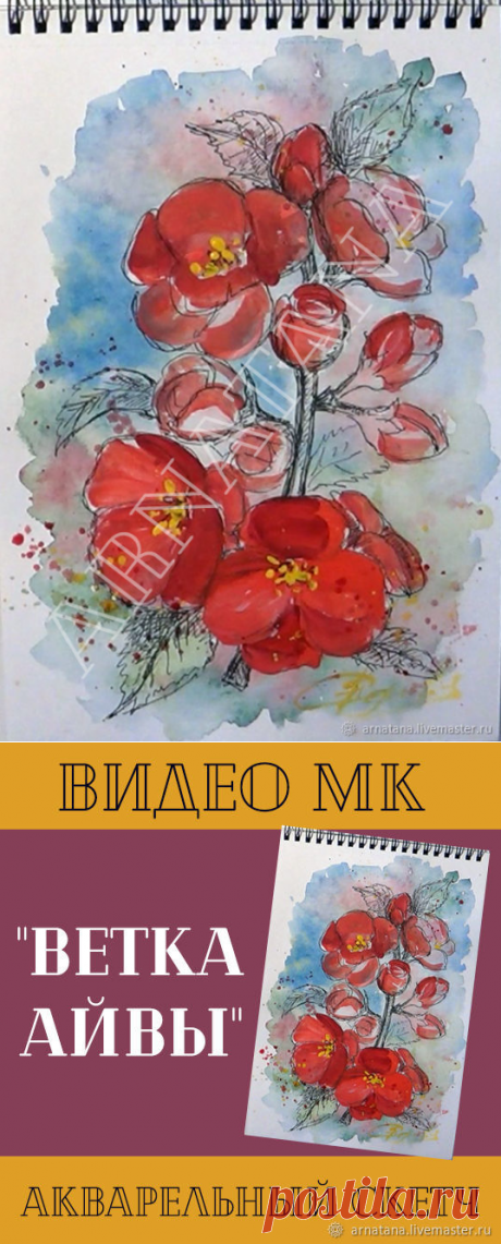 Видео МК: Скетч акварелью "Ветка айвы" – купить на Ярмарке Мастеров – JU3F6RU | Мастер-классы, Самара