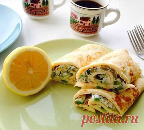 Роллы из омлета и сыра на завтрак
