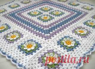 Love Crochet: Crochet Cotton Baby 1st Flower blanket afghan granny squares 25X25"