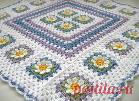 Love Crochet: Crochet Cotton Baby 1st Flower blanket afghan granny squares 25X25&quot;
