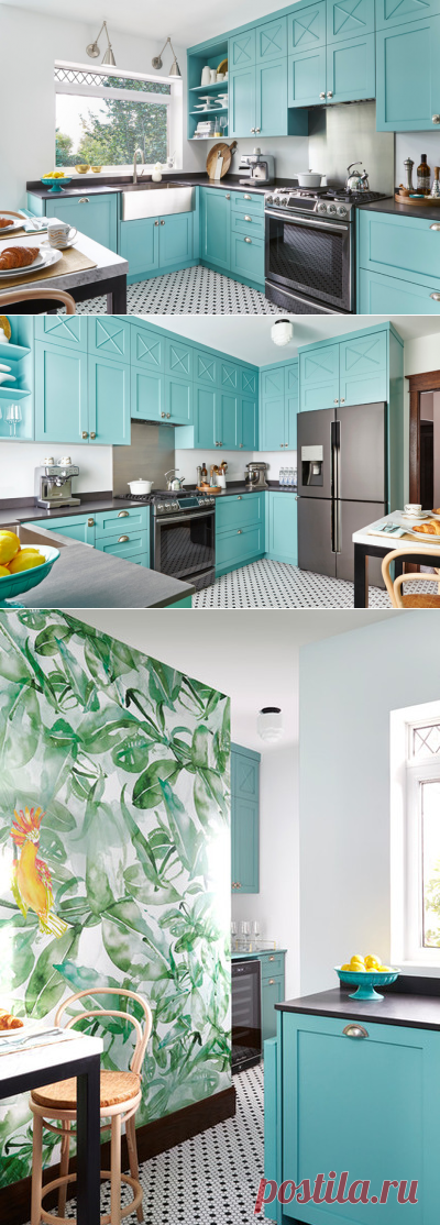 Teal Cabinets and Custom Details Create a Bright, Fun Kitchen
