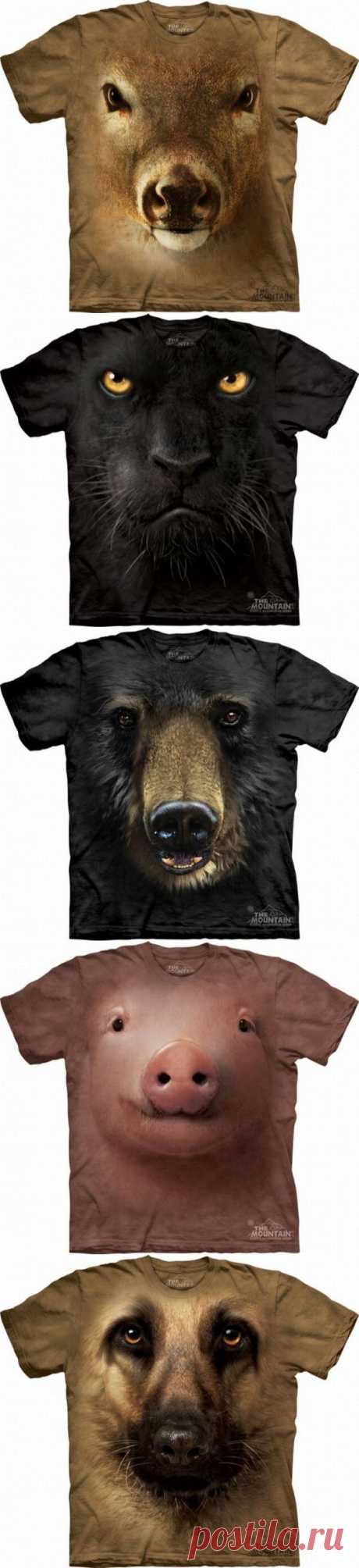 Объемные портреты животных на футболках.
