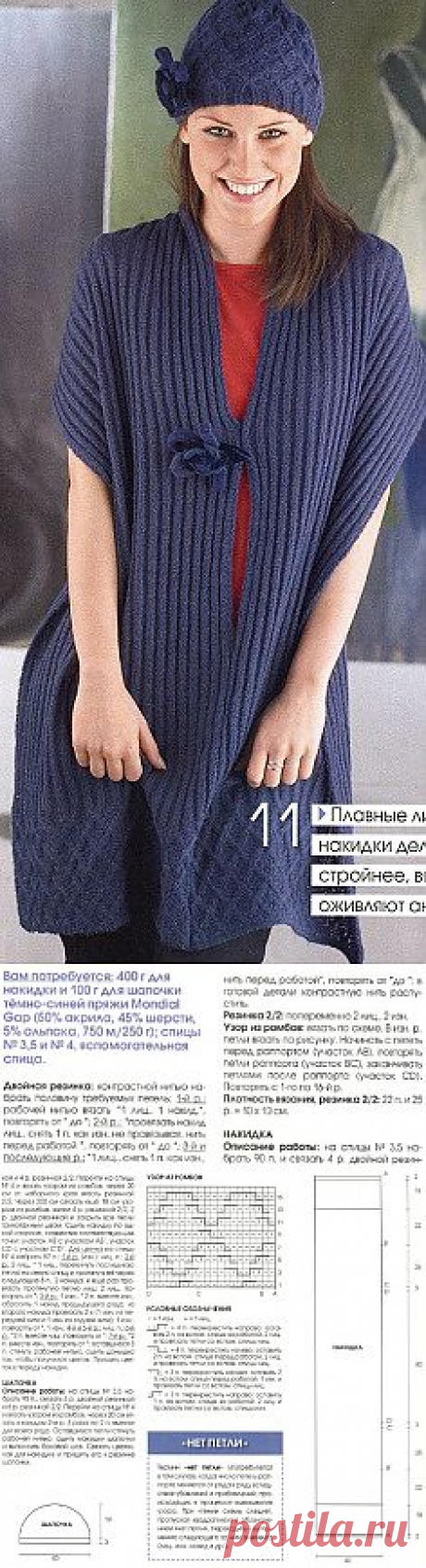 Накидка и шапочка с розами связана спицами. Схема вязания и описание накидки и шапочки | Лаборатория домашнего хозяйства