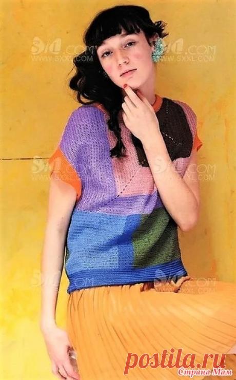 Яркий филейный топ с асимметричным рисунком. Крючок. - ВЯЗАНАЯ МОДА+ ДЛЯ НЕМОДЕЛЬНЫХ ДАМ - Страна Мам