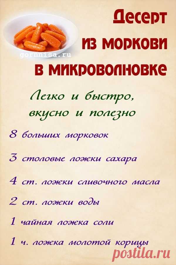 Вкусный быстрый десерт из моркови в микроволновке — ГОРНИЦА
