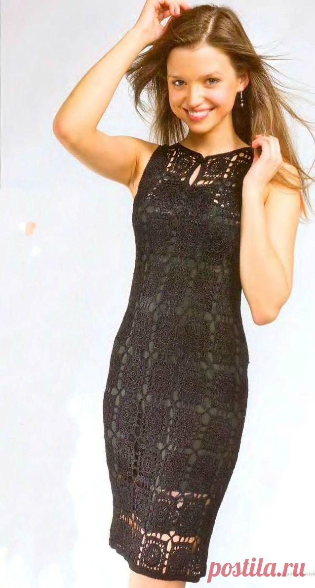 Ажурное черное платье мотивами | Шкатулочка для рукодельниц