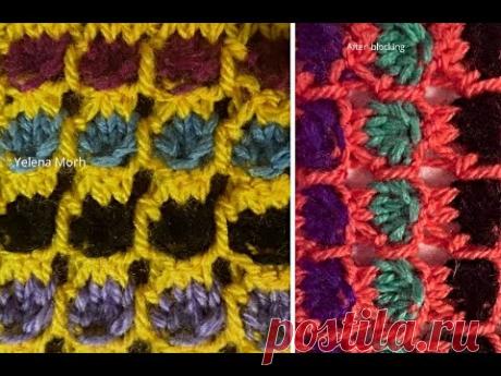 Узор ''Цветное драже''. Видео МК | Вязание спицами для начинающих