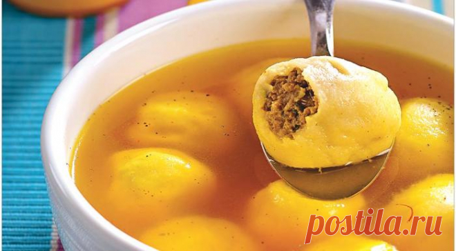 Куббе-суп с фаршированными мясом манными клецками